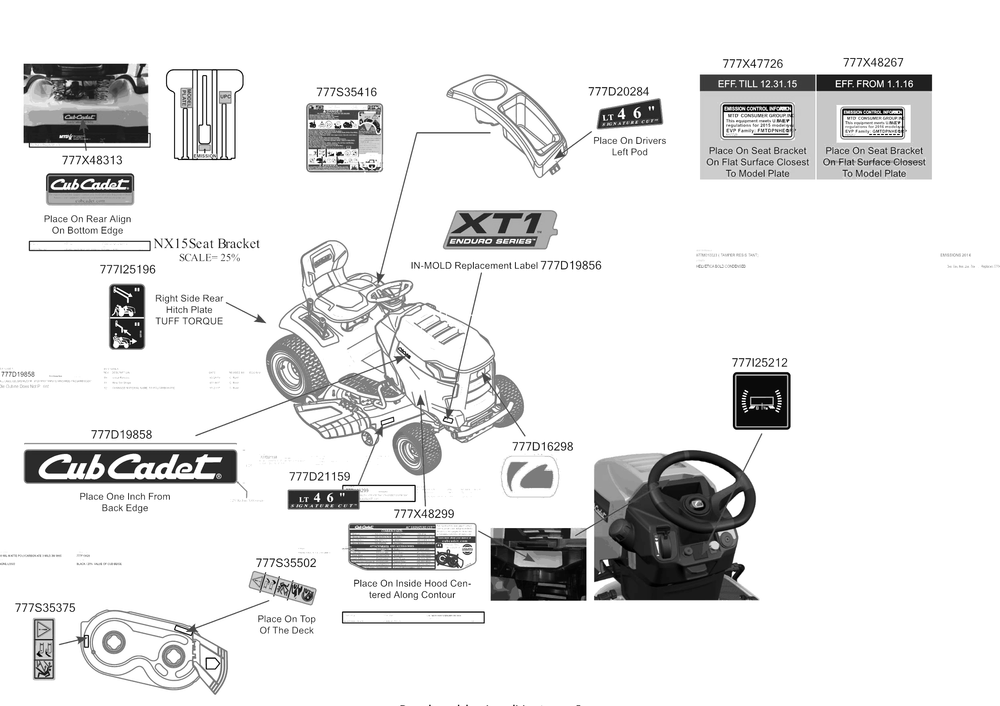 Label Map Diagram and Parts List for XT1-LT46KH (13WPA1CT010)(2017) Cub Cadet Lawn Tractor